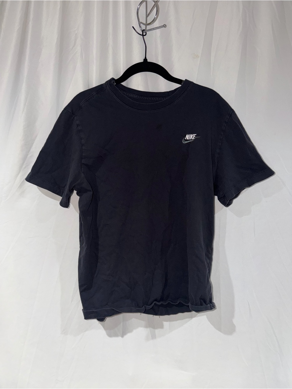 Nike Shirt Black Short Sleeve Swoosh Logo Embroidered Top Crewneck L